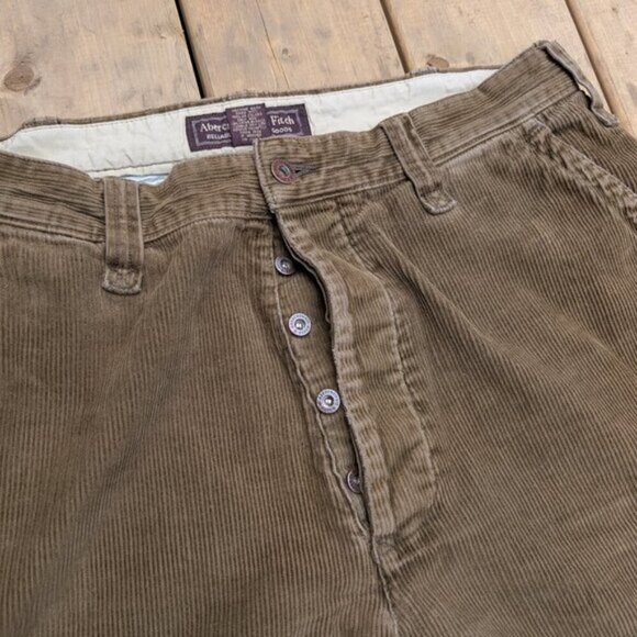 Abercrombie & Fitch Men's Brown Double Knee Corduroy Baggy Pants Size 34R - Picture 4 of 13